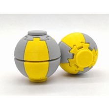 Alvera Press Küresi – 3D Baskı Dönüşen Mekanik Fidget Stres Oyuncağı-Sarı-Gri