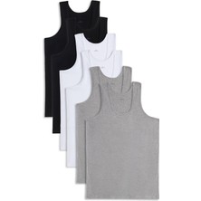 Die Grup Tudors Erkek Atlet 6'lı Paket Compact Penye Pamuklu Standart Fit, L, AT250001, Siyah-Beyaz-Gri