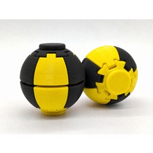 Alvera Press Küresi – 3D Baskı Dönüşen Mekanik Fidget Stres Oyuncağı-Sarı-Siyah