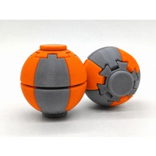 Alvera Press Küresi – 3D Baskı Dönüşen Mekanik Fidget Stres Oyuncağı-Gri-Turuncu