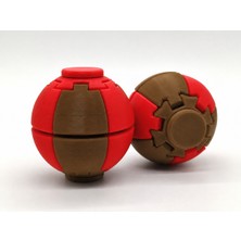 Alvera Press Küresi – 3D Baskı Dönüşen Mekanik Fidget Stres Oyuncağı-Kahverengi-Kırmızı
