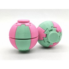 Alvera Press Küresi – 3D Baskı Dönüşen Mekanik Fidget Stres Oyuncağı-Mint-Pembe
