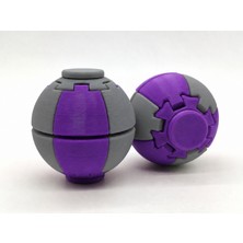 Alvera Press Küresi – 3D Baskı Dönüşen Mekanik Fidget Stres Oyuncağı-Mor-Gri