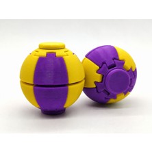 Alvera Press Küresi – 3D Baskı Dönüşen Mekanik Fidget Stres Oyuncağı-Mor-Sarı