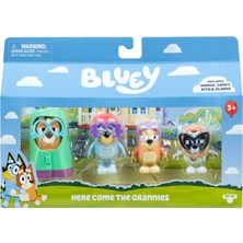 Die Grup Bluey - 4'lü Figür Paketi Burada Büyükanneler Geliyor, Hareketli Kollu ve Aksesuarlı, 6 – 7,6 cm Büyüklüğünde, Hareketli Çocuk Oyuncakları, Bölüm Büyükanne Oyunlarından Anlar