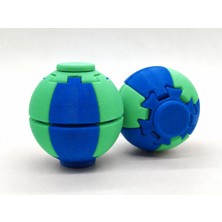 Alvera Press Küresi – 3D Baskı Dönüşen Mekanik Fidget Stres Oyuncağı-Mavi-Mint