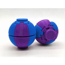 Alvera Press Küresi – 3D Baskı Dönüşen Mekanik Fidget Stres Oyuncağı-Mor-Mavi