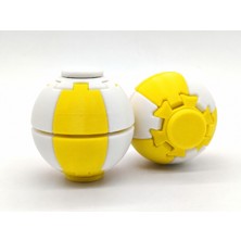 Alvera Press Küresi – 3D Baskı Dönüşen Mekanik Fidget Stres Oyuncağı-Sarı-Beyaz