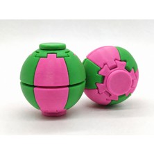 Alvera Press Küresi – 3D Baskı Dönüşen Mekanik Fidget Stres Oyuncağı-Pembe-Yeşil
