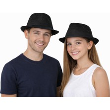 Die Grup Siyah Fötr Şapka, Unisex Fedora, Bantlı Klasik Stil, Yaz Şapkası