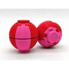 Alvera Press Küresi – 3D Baskı Dönüşen Mekanik Fidget Stres Oyuncağı-Pembe-Kırmızı