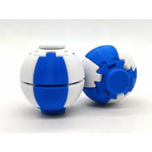 Alvera Press Küresi – 3D Baskı Dönüşen Mekanik Fidget Stres Oyuncağı-Mavi-Beyaz