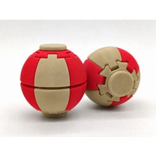 Alvera Press Küresi – 3D Baskı Dönüşen Mekanik Fidget Stres Oyuncağı-Bej-Kırmızı