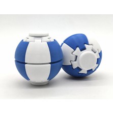 Alvera Press Küresi – 3D Baskı Dönüşen Mekanik Fidget Stres Oyuncağı-Beyaz-Mavi