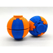 Alvera Press Küresi – 3D Baskı Dönüşen Mekanik Fidget Stres Oyuncağı-Mavi-Turuncu