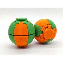 Alvera Press Küresi – 3D Baskı Dönüşen Mekanik Fidget Stres Oyuncağı-Turuncu-Yeşil