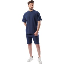 Die Grup Madmext Lacivert Nakış Detaylı Erkek Şort T-Shirt Takım E7305,LACIVERT S