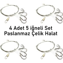 Die Grup Valkyrie 5 Iğneli Paslanmaz Çelik Halatlı Dip Hırsız Olta Takımı 4’lü Set – 6# Karbon Çelik Iğne