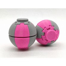 Alvera Press Küresi – 3D Baskı Dönüşen Mekanik Fidget Stres Oyuncağı-Pembe-Gri