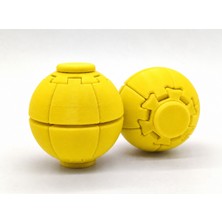 Alvera Press Küresi – 3D Baskı Dönüşen Mekanik Fidget Stres Oyuncağı-Sarı-Sarı