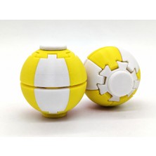Alvera Press Küresi – 3D Baskı Dönüşen Mekanik Fidget Stres Oyuncağı-Beyaz-Sarı