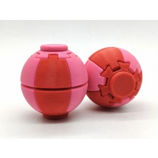 Alvera Press Küresi – 3D Baskı Dönüşen Mekanik Fidget Stres Oyuncağı-Kırmızı-Pembe