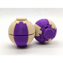 Alvera Press Küresi – 3D Baskı Dönüşen Mekanik Fidget Stres Oyuncağı-Mor-Bej