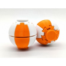 Alvera Press Küresi – 3D Baskı Dönüşen Mekanik Fidget Stres Oyuncağı-Turuncu-Beyaz