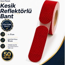 Die Grup (50 Metre) 5 cm Tüvtürk Onaylı Reflektörlü Bant Kırmızı Kesikli Reflektif Fosforlu Şerit Ikaz Bandı