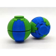 Alvera Press Küresi – 3D Baskı Dönüşen Mekanik Fidget Stres Oyuncağı-Mavi-Yeşil