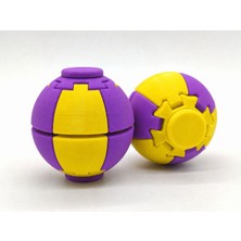 Alvera Press Küresi – 3D Baskı Dönüşen Mekanik Fidget Stres Oyuncağı-Sarı-Mor