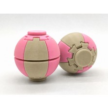 Alvera Press Küresi – 3D Baskı Dönüşen Mekanik Fidget Stres Oyuncağı-Bej-Pembe