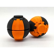 Alvera Press Küresi – 3D Baskı Dönüşen Mekanik Fidget Stres Oyuncağı-Turuncu-Siyah