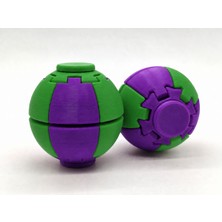 Alvera Press Küresi – 3D Baskı Dönüşen Mekanik Fidget Stres Oyuncağı-Mor-Yeşil