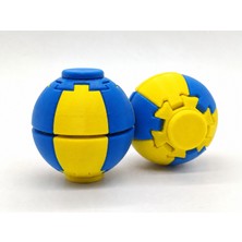 Alvera Press Küresi – 3D Baskı Dönüşen Mekanik Fidget Stres Oyuncağı-Sarı-Mavi