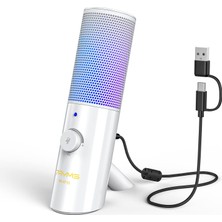 Die Grup 7ryms Rgb Oyun USB Mikrofonu, Pc Için - Rgb Aydınlatmalı Podcast Kondansatörlü Masaüstü Mikrofonu, Kazanç Kontrolü, Canlı Yayın, Podcasts, Twitch, Youtube Için Ses Izleme (AT10 Beyaz)