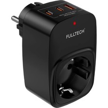 Die Grup Akım Korumalı Priz, Tekli Duvar Prizi, 3680W Güç, 16A Akım ve Kısa Devre Koruması, 1x Priz Girişi, 1x USB Girişi, 2x Type-C Girişi, Kablusuz Ergonomik Tasarım, Isıya Dayanıklı Yapı