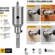 Die Grup Sds Plus Beton Buat Açma Seti 30 mm – Karbür Uçlu Delme Pançı, Beton, Tuğla, Gaz Beton ve Duvar Için