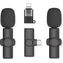 Die Grup Kablosuz Yaka Mikrofonları 2li For Type-C For Iphone Tüm Modeller Video Kaydı, Podcast, Röportajlar, Youtube, Tiktok ve Vlog Için Mini Mikrofon