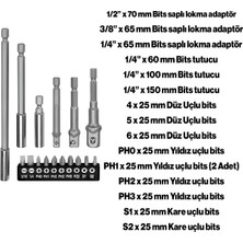 Die Grup 16 Parça Mıknatıslı Bits Uç Adaptör Seti 1/4 1/2 3/8 1/4 Yıldız Düz Uçlar S1 S2 Ph Uç Matkap Uyumlu