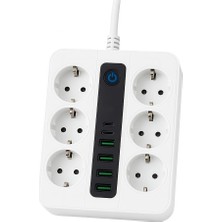 Die Grup Smayling 6 Priz + 4 USB Çıkışlı Akıllı Çoklu Priz - Aç/kapa Anahtarlı, Hızlı Şarj Destekli, 3680 Watt, Ev & Ofis Kullanımı