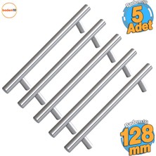 Die Grup 5 Adet Rosemary Inox Metal Kulp 128 mm (12.8 Cm) Mobilya Mutfak Çekmece Dolap Kapak Kulpu Kulbu