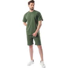 Die Grup Madmext Haki Overfit Baskılı Erkek Şort T-Shirt Takım E7302,HAKI M