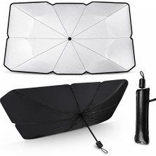 Die Grup Vios Store Araba Ön Cam Güneşliği Şemsiye (140X80 Cm) - Deri Kılıflı Katlanabilir Oto Güneşlik, Isı ve Uv Engelleyici Titanyum Gümüş Kaplama