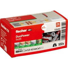 Die Grup Fischer Duopower 5 x 25, Evrensel Dübel, Güçlü 2 Bileşenli Dübel, Beton, Tuğla, Taş, Alçı Karton Vb. Yerlere Sabitlemek Için Plastik Dübel, Vidasız, 100 Adet