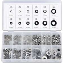 Neiko 50400A Split Lock ve Düz Rondela Çeşitleri Paslanmaz Çelik 350 Parça, Gümüş