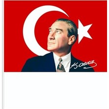 Esranın Dünyası Zc Bayrak 50X75CM Atatürk Imzalı Raşel Kumaş Sopalı Türk Bayrağı– Dayanıklı ve Kaliteli Dijital Baskı