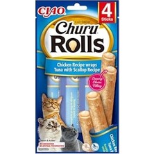 Esranın Dünyası Churu Rolls Kedi Ödül Kurabiyeleri,%88 Nemli, Sağlıklı Atıştırmalıklar, Tavuk, Ton Balığı ve Deniz Tarağı Içeren Doğal Malzemeler, 40 G (1'li Paket), Birinci Sınıf Kalitede Kedi