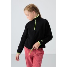 Siyah Kalın Yumuşak Dokulu Standart Fit Nakışlı Polar Kız Çocuk Sweatshirt - 75151