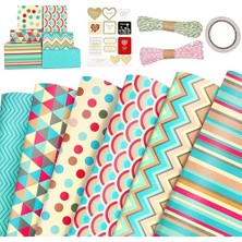 Esranın Dünyası Hediye Paketleme Kağıdı, 6 Adet 50X70CM Bahar Temalı Set, Kurdele, Sticker ve Bant Dahil, Doğum Günleri Için Mükemmel Hediye Paketleme Seti